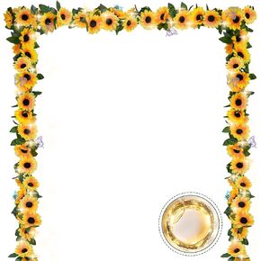 2 Pack Artificial Sunflower Garland Decor with Lights,Sunflower Vines Hanging Flowers Garland with Green Leaves,Silk Sunflower Centerpieces for Tables Party Birthday Garden Wedding Decor