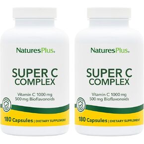 Natures Plus Super C Complex - 180 Capsules, Pack of 2 - with 1000 mg Vitamin C & 500 mg Bioflavonoids - Vegan, Gluten Free - 180 Total Servings