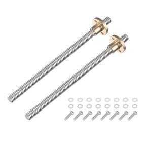 uxcell 2 Pcs 150mm / 6 Inch Tr8x4 Stainless Steel Lead Screw with T8 Brass Nut - [ Acme Thread, 2mm Pitch, 8mm Lead ] for 3D Printer Z Axis, CNC Machine