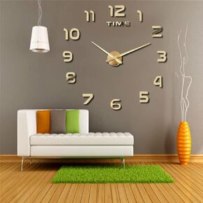 Large 3D DIY Wall Clock Roman/Arabic Numerals Clock Frameless Mirror Surface Wall Sticker Home Decor for Living Room Bedroom(Not Including Battery) (Arabic Numerals, Black)