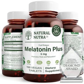Natural Nutra Vegan Melatonin 5mg with Vitamin B6, Fast Dissolve, Melatonin with Calcium for Optimal Sleep, Help to Normal sleep, Gluten Free, 100 Tablets