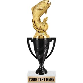 Crown Awards Fish Award Trophies, 11.5" Black Swirl Cup Trophy with Trout with Waves Figure, Engraving Included Prime