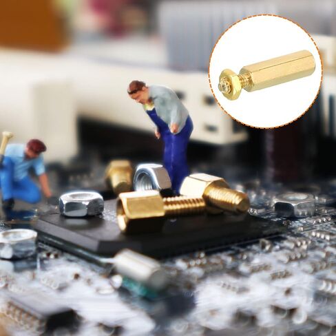 مسامير المواجهة PATIKIL 15 مم + 6 مم M3، 100 حزمة من صواميل المواجهة النحاسية السداسية PCB للوحات الأم، وحالات الكمبيوتر، ولوحات الدوائر، والإلكترونيات، لون ذهبي in Saudi Arabia