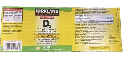Kirkland Maximum Strength Vitamin D3 600 Softgels (Pack of 2) in Saudi Arabia