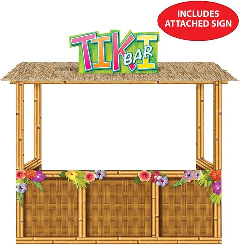 Beistle 6' 11" x 7' 3" Cardboard 3-D Life Size Tropical Tiki Bar Stand- Luau Photo Prop- Hawaiian Beach Party Decorations in Saudi Arabia