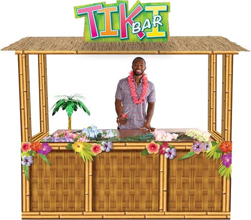 Beistle 6' 11" x 7' 3" Cardboard 3-D Life Size Tropical Tiki Bar Stand- Luau Photo Prop- Hawaiian Beach Party Decorations in Saudi Arabia