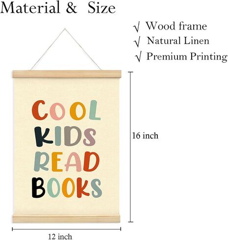 Mtrgdn Reading Corner Classroom Decor - Cool Kids Read Books Poster Hanger Frame,Read Sign for Kids Wooden Frames,Motivational Wall Hanging Banner Decor for Nursery Homeschool School 12x16 Inch in Saudi Arabia
