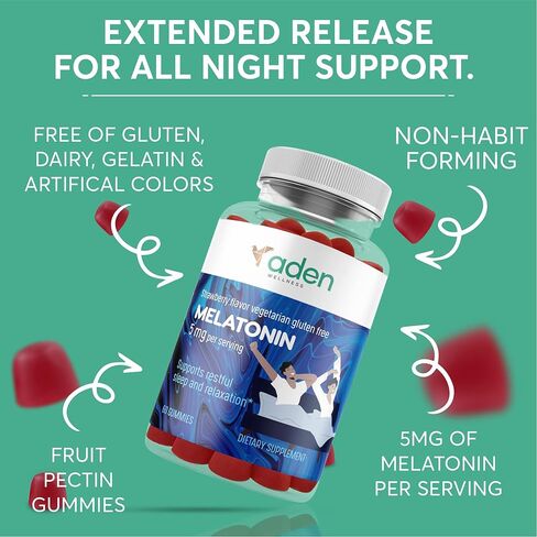 علكات الميلاتونين ذات القوة الإضافية للبالغين والمراهقين - 5 مجم لكل وجبة - مساعدات طبيعية - علكات مهدئة لراحة ليلية جيدة - 60 مضغ in Kuwait