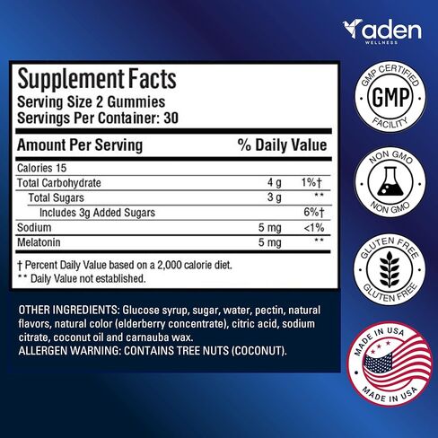 علكات الميلاتونين ذات القوة الإضافية للبالغين والمراهقين - 5 مجم لكل وجبة - مساعدات طبيعية - علكات مهدئة لراحة ليلية جيدة - 60 مضغ in Kuwait