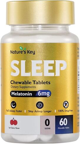 Nature's Key Melatonin 6mg Chewable Tablets, Sugar Free | Promotes Restful Sleep & Sleep Faster | Non-Habit Forming, with 6mg Vitamin B6 | 60 Tablets (Yummy Tart Cherry Flavor) in Kuwait