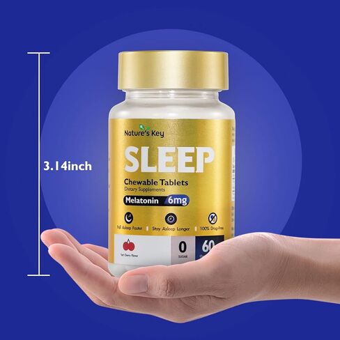 Nature's Key Melatonin 6mg Chewable Tablets, Sugar Free | Promotes Restful Sleep & Sleep Faster | Non-Habit Forming, with 6mg Vitamin B6 | 60 Tablets (Yummy Tart Cherry Flavor) in Kuwait