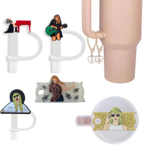 3PCS 10mm Stanley Straw Covers with 2PCS Name Plates and 2PCS TS Letter Charm for Stanley Cup Accessories 40oz, Popular Singer Tumbler Decorations in Saudi Arabia