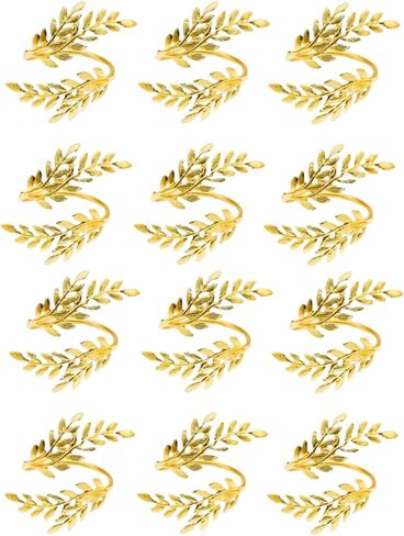 12Pcs Gold Napkin Rings Metal Ear of Wheat Napkin Ring Holders for Christmas Thanksgiving Day Party Dinner Table Decor in Kuwait