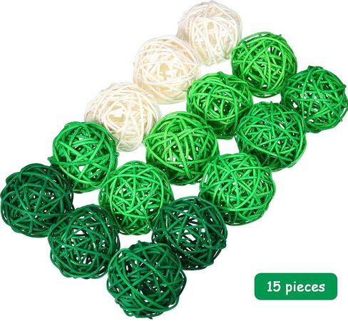 Jetec 15 Pieces St. Patrick's Day Decorative Orbs 1.8 Inch Wicker Rattan Balls Wicker Ball Vase Filler for Valentine Wedding Dating Table Banquet Decor (Green, Light Green, Dark Green, White) in Saudi Arabia
