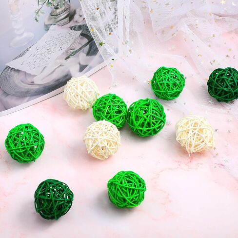 Jetec 15 Pieces St. Patrick's Day Decorative Orbs 1.8 Inch Wicker Rattan Balls Wicker Ball Vase Filler for Valentine Wedding Dating Table Banquet Decor (Green, Light Green, Dark Green, White) in Saudi Arabia