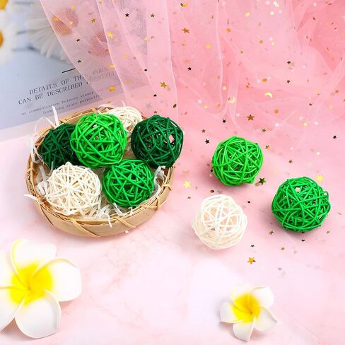 Jetec 15 Pieces St. Patrick's Day Decorative Orbs 1.8 Inch Wicker Rattan Balls Wicker Ball Vase Filler for Valentine Wedding Dating Table Banquet Decor (Green, Light Green, Dark Green, White) in Saudi Arabia
