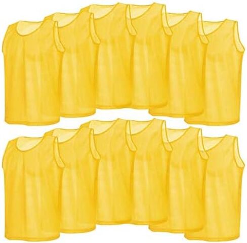 Keenso 12pcs حزمة Pinnies الكبار مشاجرة التدريب سترات البوليستر تنفس شبكة صفراء الكبار الفانيلة المرايل كرة القدم سترة كرة القدم اللوازم-الكبار Chasuble in Saudi Arabia