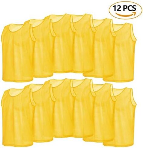Keenso 12pcs حزمة Pinnies الكبار مشاجرة التدريب سترات البوليستر تنفس شبكة صفراء الكبار الفانيلة المرايل كرة القدم سترة كرة القدم اللوازم-الكبار Chasuble in Saudi Arabia