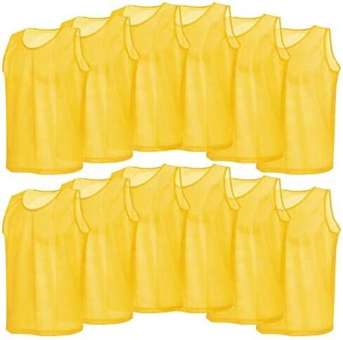 Keenso 12pcs حزمة Pinnies الكبار مشاجرة التدريب سترات البوليستر تنفس شبكة صفراء الكبار الفانيلة المرايل كرة القدم سترة كرة القدم اللوازم-الكبار Chasuble in Saudi Arabia