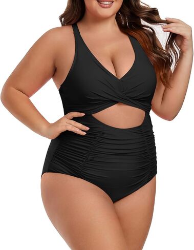 Plus Size One Piece Swimsuit for Women Tummy Control Bathing Suit Cutout High Waisted Tie Back 1 Piece Swim Suit in Saudi Arabia
