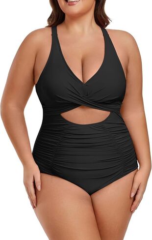 Plus Size One Piece Swimsuit for Women Tummy Control Bathing Suit Cutout High Waisted Tie Back 1 Piece Swim Suit in Saudi Arabia