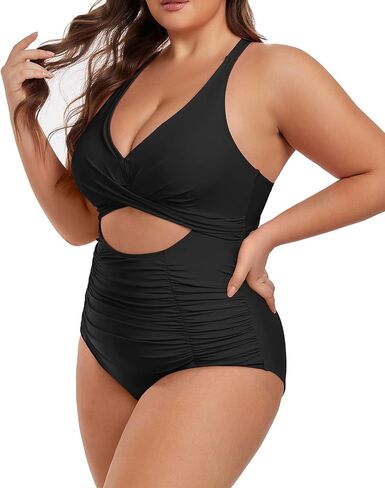 Plus Size One Piece Swimsuit for Women Tummy Control Bathing Suit Cutout High Waisted Tie Back 1 Piece Swim Suit in Saudi Arabia