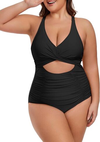 Plus Size One Piece Swimsuit for Women Tummy Control Bathing Suit Cutout High Waisted Tie Back 1 Piece Swim Suit in Saudi Arabia
