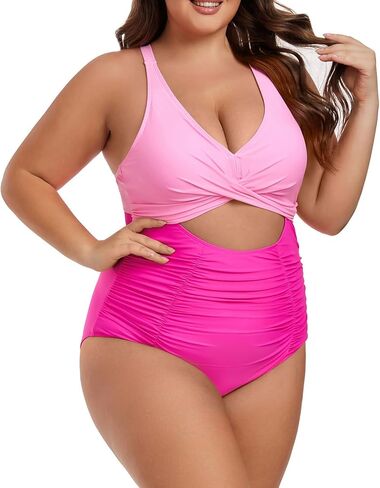 Plus Size One Piece Swimsuit for Women Tummy Control Bathing Suit Cutout High Waisted Tie Back 1 Piece Swim Suit in Saudi Arabia