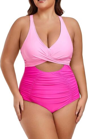 Plus Size One Piece Swimsuit for Women Tummy Control Bathing Suit Cutout High Waisted Tie Back 1 Piece Swim Suit in Saudi Arabia