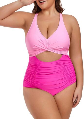 Plus Size One Piece Swimsuit for Women Tummy Control Bathing Suit Cutout High Waisted Tie Back 1 Piece Swim Suit in Saudi Arabia