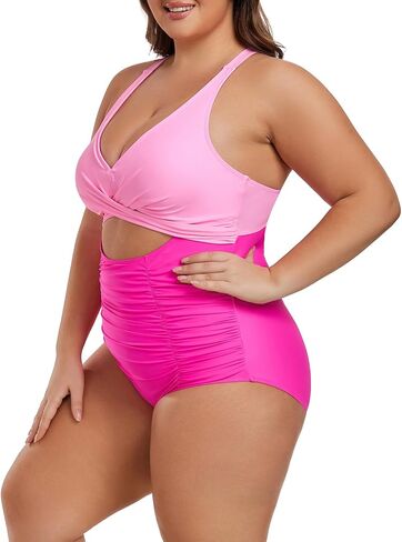 Plus Size One Piece Swimsuit for Women Tummy Control Bathing Suit Cutout High Waisted Tie Back 1 Piece Swim Suit in Saudi Arabia