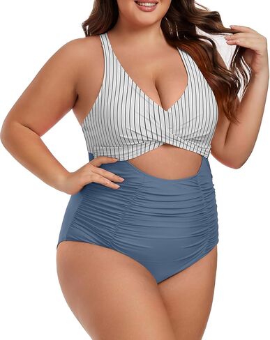 Plus Size One Piece Swimsuit for Women Tummy Control Bathing Suit Cutout High Waisted Tie Back 1 Piece Swim Suit in Saudi Arabia