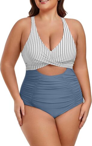 Plus Size One Piece Swimsuit for Women Tummy Control Bathing Suit Cutout High Waisted Tie Back 1 Piece Swim Suit in Saudi Arabia