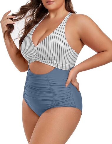 Plus Size One Piece Swimsuit for Women Tummy Control Bathing Suit Cutout High Waisted Tie Back 1 Piece Swim Suit in Saudi Arabia