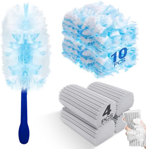 4-Pack Damp Clean Duster Sponge, Magic Scrub Cleaning Brush, Disposable Duster Refills Replacement Head 10 Counts for Baseboards, Blinds, Glass, Vents, Mirrors, Window Track Grooves, Cleaning Supplies in Saudi Arabia
