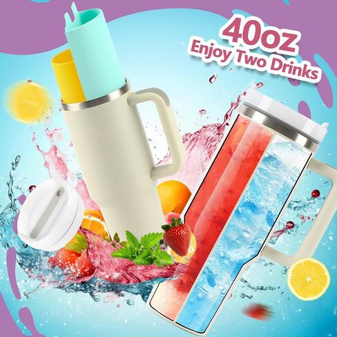 Silicone 2-in-1 Cup for Stanley Cup 40 oz compatible with Stanley Cup Accessories,Double Drinks Bag Fit Stanley Cups Dispense Different Beverages (Cream) in Saudi Arabia