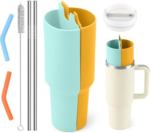 Silicone 2-in-1 Cup for Stanley Cup 40 oz compatible with Stanley Cup Accessories,Double Drinks Bag Fit Stanley Cups Dispense Different Beverages (Cream) in Saudi Arabia