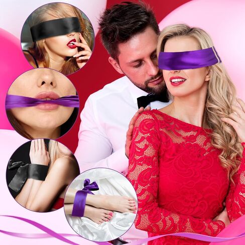 Prasacco 2 Pcs Satin Eye Mask, Soft Blindfold for Adult Adjustable Eye Cover Blindfold Night Sleep Eye Mask for Valentine's Day Comfortable Sleeping Blindfold for Women Adult Couples (150cm/59inch) in Saudi Arabia