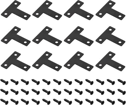 دعامة على شكل حرف T من uxcell، لوحات إصلاح مسطحة من الفولاذ الكربوني مقاس 40 × 40 × 1 مم لبناء أثاث تثبيت المفاصل، 24 قطعة مع براغي، أسود in Saudi Arabia