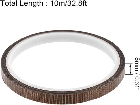 شريط قماشي مطلي بـ PTFE 15 مم من Uxcell شريط بني بدرجة حرارة عالية للفراغ واليد والسدادات اللاصقة شريط لاصق 10 متر/32.8 قدم in Saudi Arabia