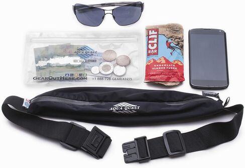 AquaQuest Kona Running Belt - Water Resistant Zipper Pouch - Comfortable, Adjustable, Lightweight - Waist Pack for Phone, Money, Keys - Black in Saudi Arabia