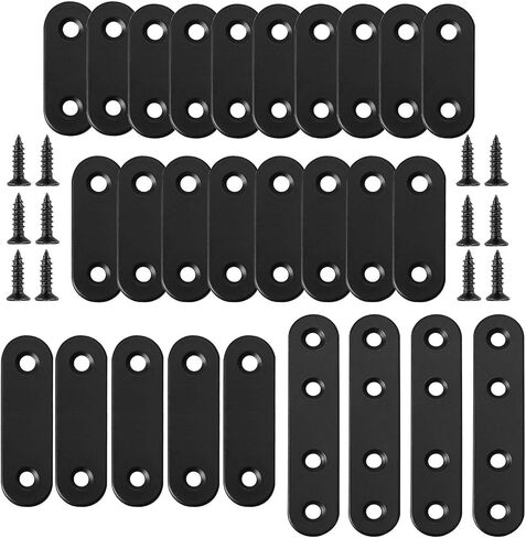 40mm 50mm 60mm 80mm Stainless Steel Black Straight Bracket Flat Brace Metal Bracket Corner Brace Connector Mending Plate for Wood 27-Set in Saudi Arabia