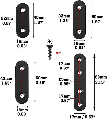 40mm 50mm 60mm 80mm Stainless Steel Black Straight Bracket Flat Brace Metal Bracket Corner Brace Connector Mending Plate for Wood 27-Set in Saudi Arabia