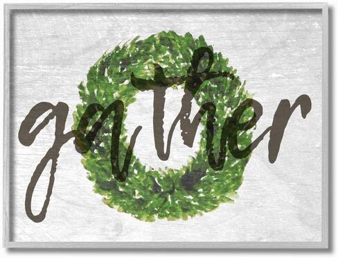Stupell Industries Gather Boxwood Wreath Typography Grey Framed Wall Art, 16 x 20, Design by Artist Daphne Polselli in Saudi Arabia