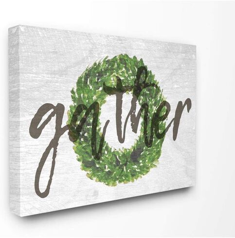 Stupell Industries Gather Boxwood Wreath Typography Grey Framed Wall Art, 16 x 20, Design by Artist Daphne Polselli in Saudi Arabia