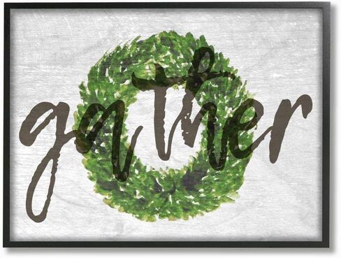 Stupell Industries Gather Boxwood Wreath Typography Grey Framed Wall Art, 16 x 20, Design by Artist Daphne Polselli in Saudi Arabia