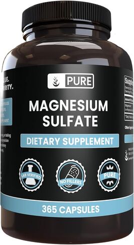 Pure Original Ingredients Magnesium Sulfate (365 Capsules) No Rice Fillers, Always Pure, Lab Verified in Saudi Arabia