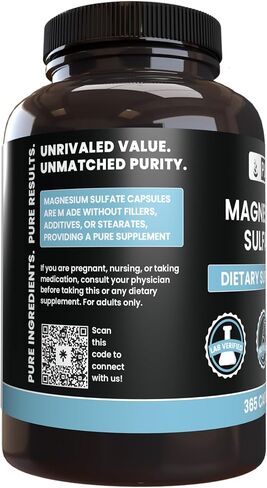 Pure Original Ingredients Magnesium Sulfate (365 Capsules) No Rice Fillers, Always Pure, Lab Verified in Saudi Arabia