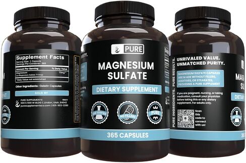 Pure Original Ingredients Magnesium Sulfate (365 Capsules) No Rice Fillers, Always Pure, Lab Verified in Saudi Arabia