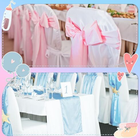 12 Pcs Pink Blue Table Runner, 108 Inch Satin Table Runner for Baby Shower Gender Reveal Baby Blue Pink Silk Satin Table Runner for New Year Valentines Day Wedding Banquet Birthday Party in Saudi Arabia